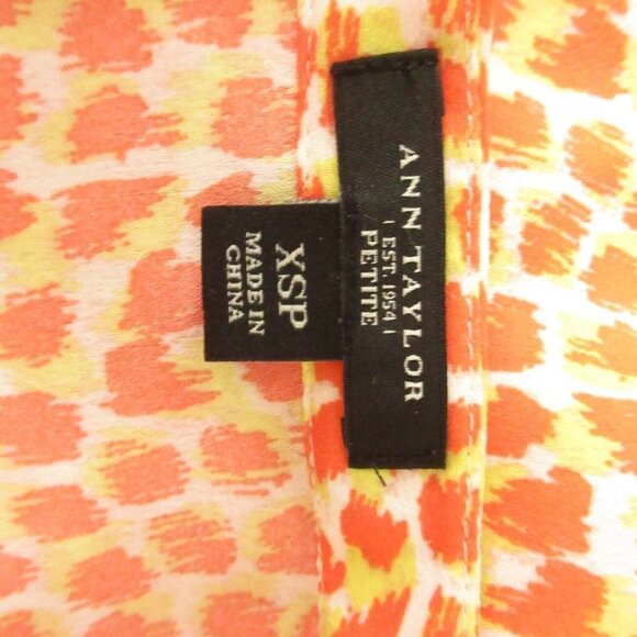 Ann Taylor Top XS Petite Orange Yellow Print Ruffle Sleeveless V Neck - Picture 5 of 6